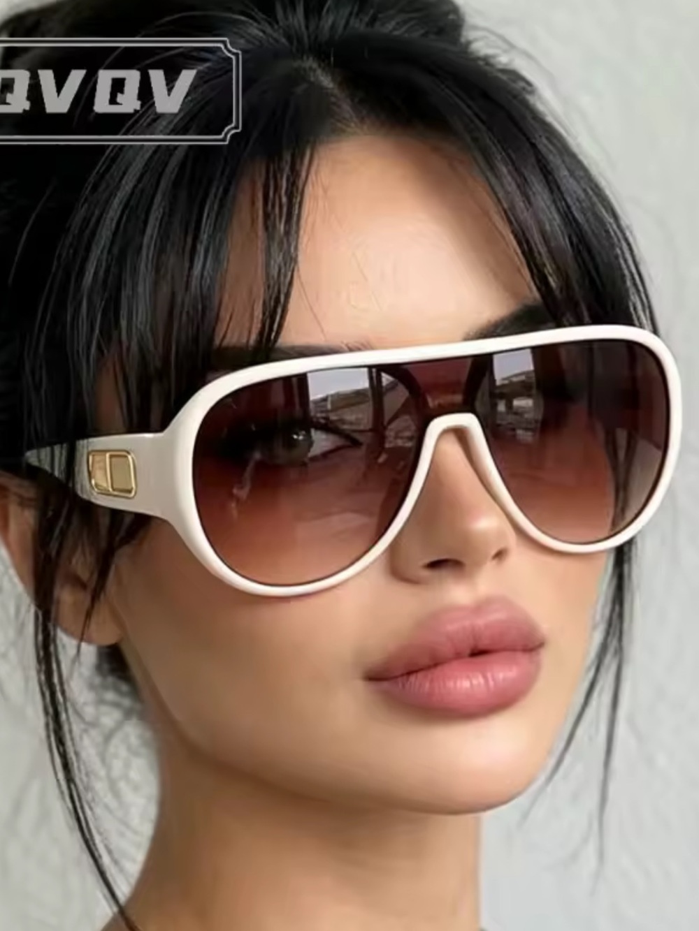 8 Other Reasons White Oversized Shield Sunglasses with Brown Gradient Lenses